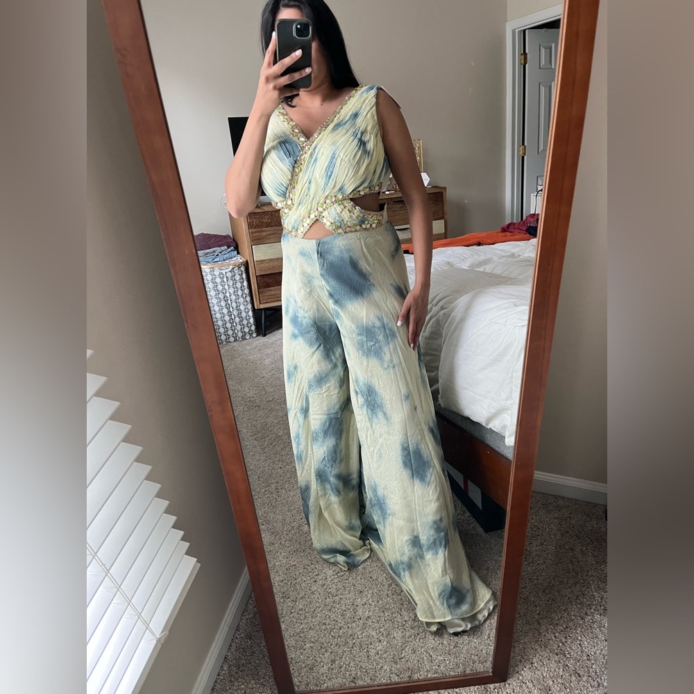 Pernia’s Pop-Up Shop Modern Indian Outfit Jumpsuit Mint Green/Blue